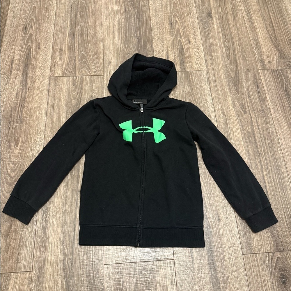 Under Armour Boys Black Lime Green Zip Up Hoodie Size 7